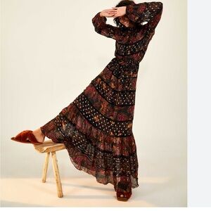 FARM Rio Black Multi-Print Long Sleeve Maxi Dress